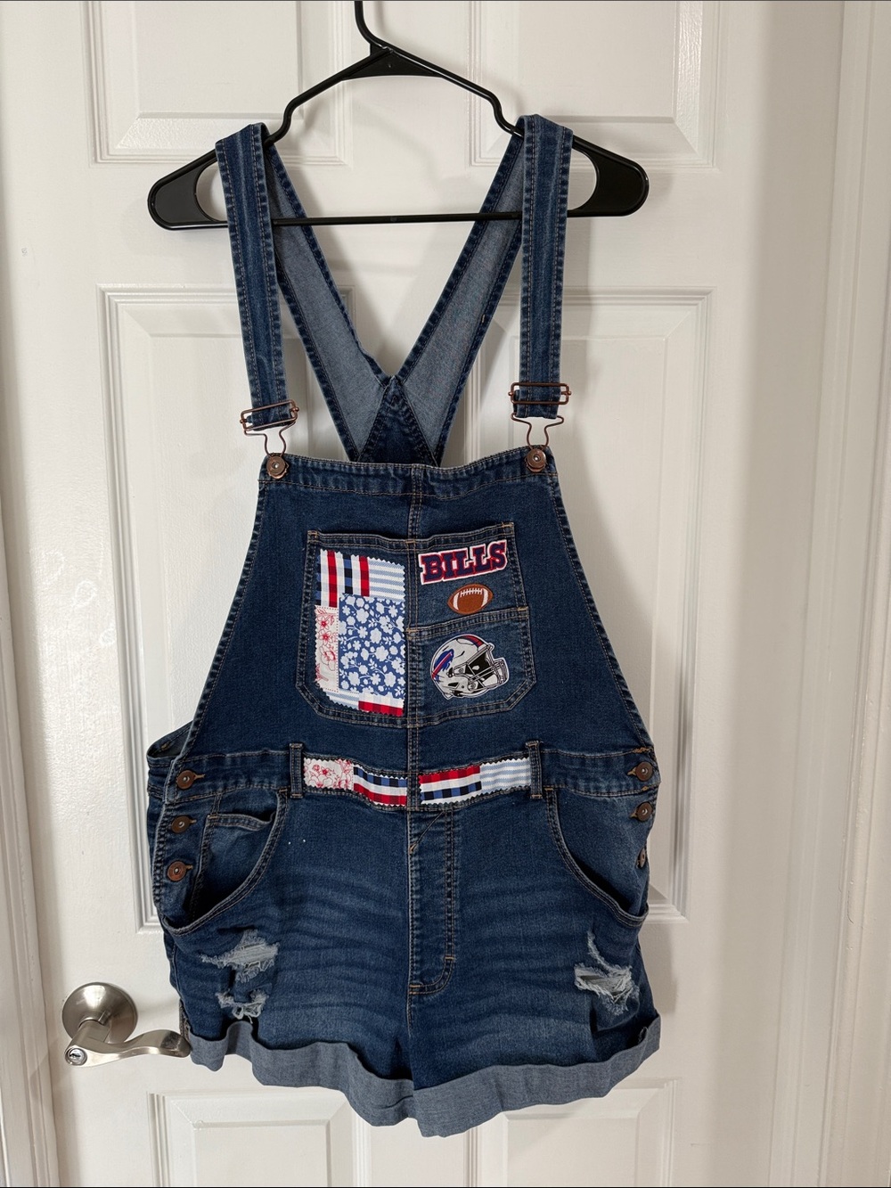 Upcycled Buffalo Bills Denim Overall Shorts